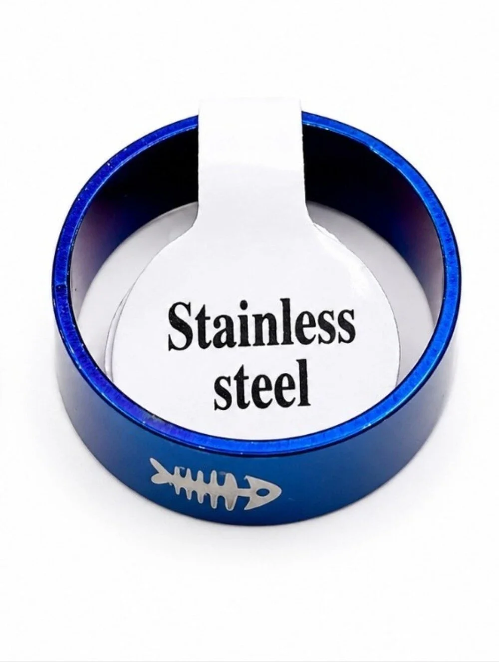 Men’s Blue Stainless Steel Fish Bone Band Ring | Y2K Punk Goth Style | US Size 9